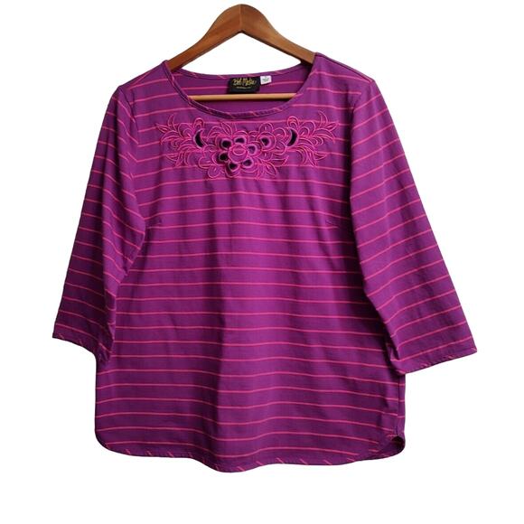Bob Mackie Wearable Art Women's Purple Pink Stripped Tunic Pullover Size Medium - Picture 1 of 5